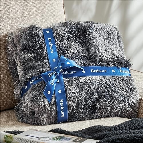 Bedsure Tie Dye Grey Faux Fur Sherpa King Bed Blanket 108x90 Inches