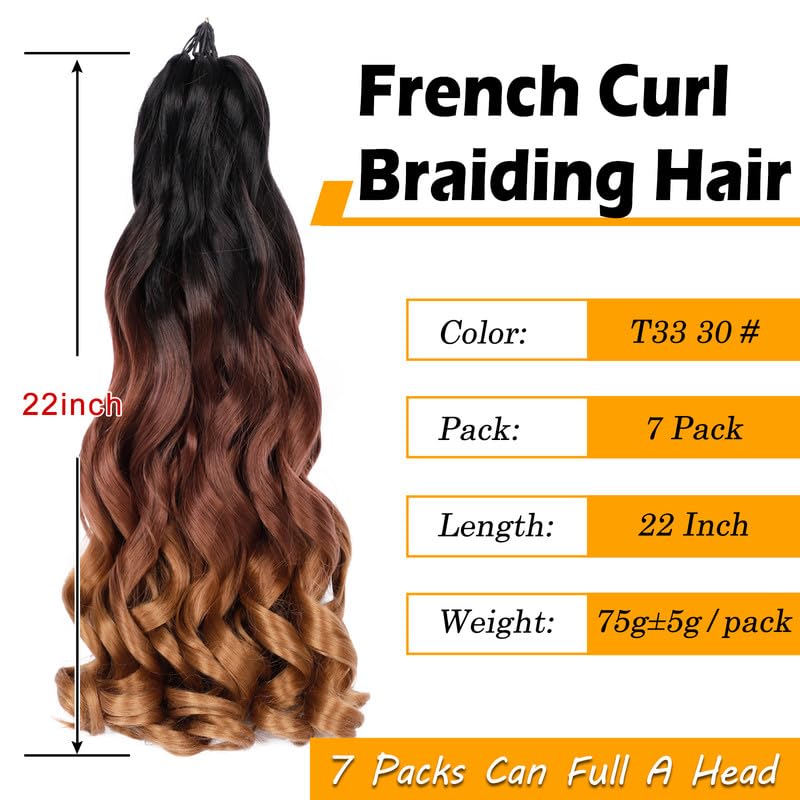 French Curly Braiding Hair 22 Inch Ombre Synthetic Extensions - 7 Packs