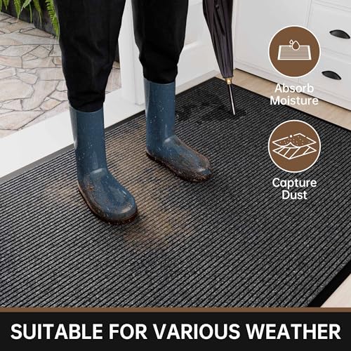 3' x 6' Heavy Duty Indoor Outdoor Front Door Mat - Gray Stripe