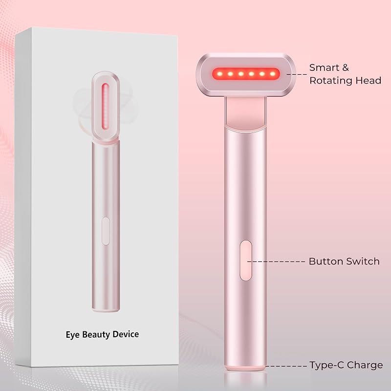4-in-1 Light Therapy Wand for Face & Neck, Red Light + Microcurrent Eye Massager (2 Colors Led Light)