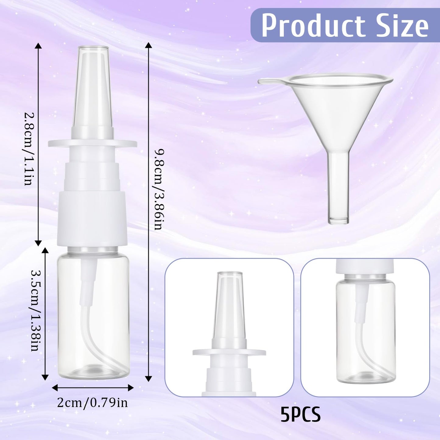 simarro 5 PCS Mini Nasal Spray Bottle, Portable Clear Empty Refillable Fine Mist Rhinitis Care Sprayer Cosmetic Perfume Makeup Water Storage Holder Container with Funnels - 10ml
