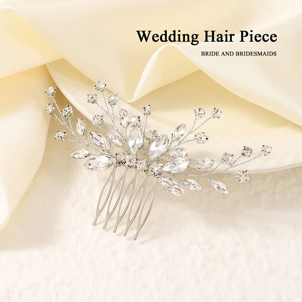 JAKAWIN Crystal Bride Wedding Hair Comb Silver Bridal Headpiece Rhinestone Hair Piece Accessories for Women HC113 (Silver)