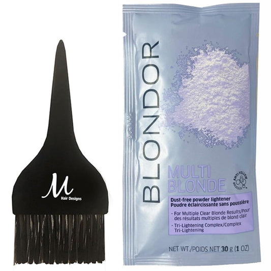Blondor Multi Blonde Powder Lightener Blondor Bleach Powder 30 grams and M Hair Designs Tint Brush (Bundle)