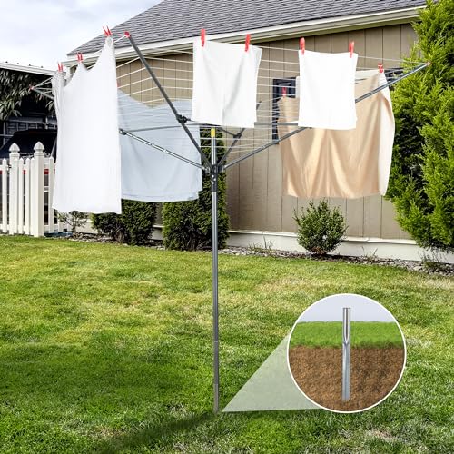 164 Feet Rotary Clothes Drying Rack with Adjustable Height & Ground Spike