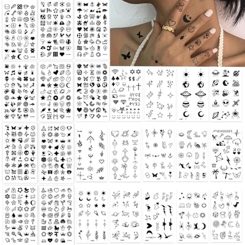 24 Sheets Mini Temporary Tattoos - 698 Unique Tiny Designs, Waterproof Body Art Stickers for Women, Teens & Kids, Cute Fake Tattoos for Parties, Daily Use, Holidays