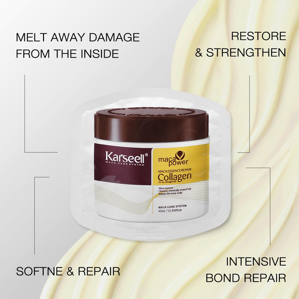 Karseell Collagen Hair Treatment Deep Repair Conditioning Argan Oil Collagen Hair Mask Essence for Dry Damaged Hair All Hair Types 10ml/ 0.34oz（24 packs