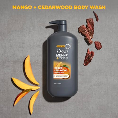 DOVE MEN + CARE body and face wash rejuvenating mango + cedarwood for Men, with 24-Hour Nourishing Micromoisture Technology, 30 oz