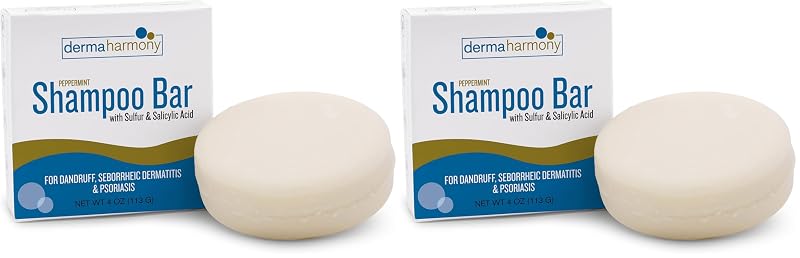 DermaHarmony Sulfur 5% & Salicylic Acid 2% Dandruff Shampoo Bar, 4 oz (Pack of 2) — Peppermint
