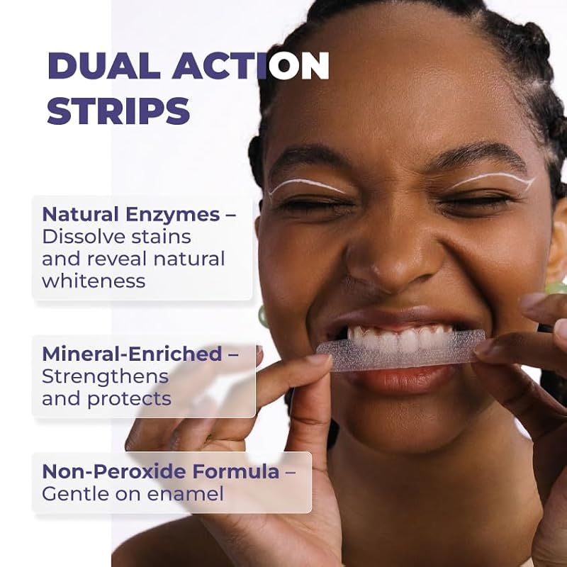 Gentle Whitening & Remineralization Teeth Strips - Peroxide-Free, Enzyme & Hydroxyapatite Formula, 14 Treatments