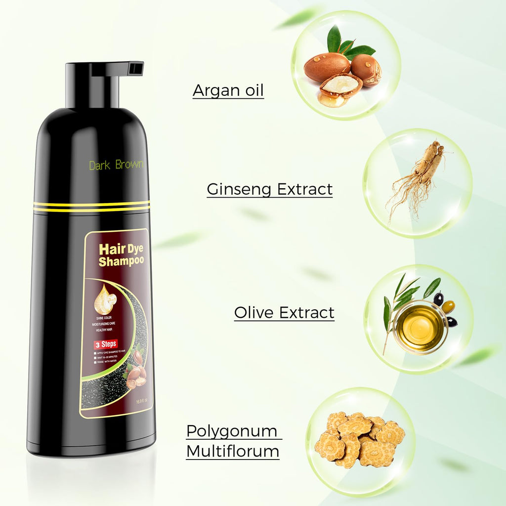 Black Hair Dye Shampoo 3 in 1，Argan Herbal Hair Color Shampoo Covers Gray Hair for Women and Men (16.9 fl.oz Black)