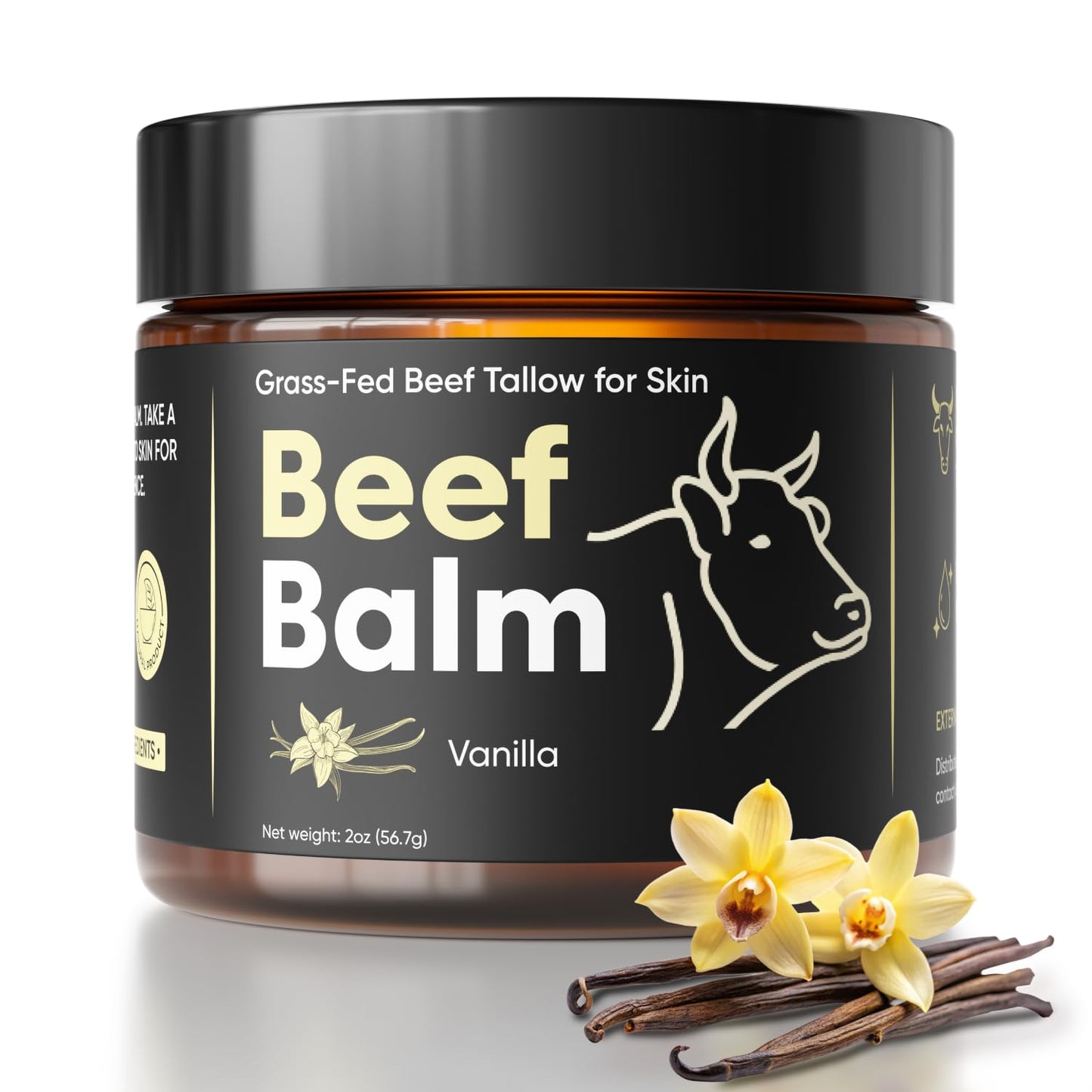 Beef Tallow for Skin – Grass-Fed Tallow Balm, Face & Body Cream, Natural Tallow Lotion for Dry Skin, Anti-Aging, Vanilla Scented (2oz)