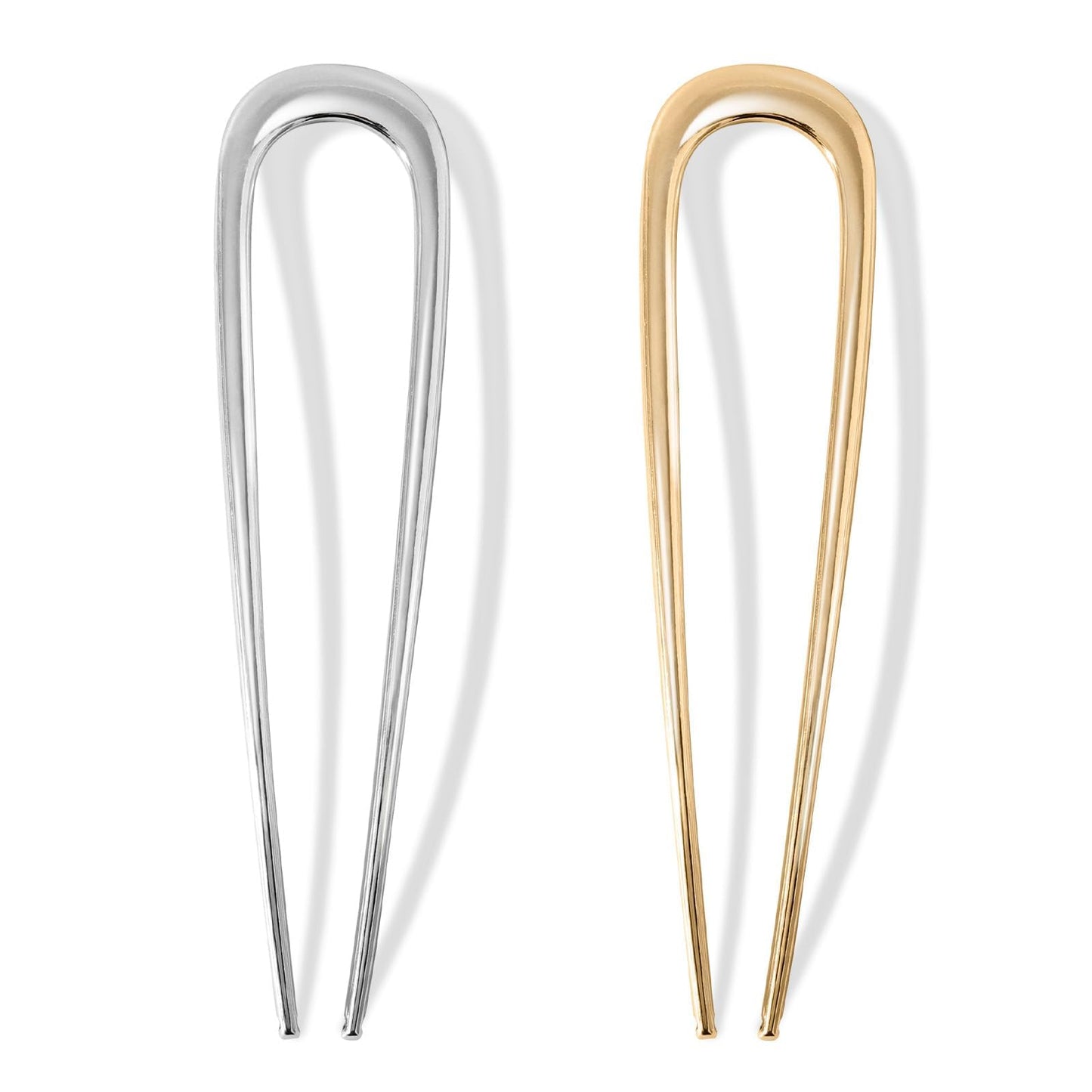 2Pcs French Hair Pins for Thick Hair, Metal French Twis Hair Pins for Women Girls, U-Shaped French Pin for Buns, 5.5 Inches Large French Pins Hairstyle Accessories (Silver, Gold)