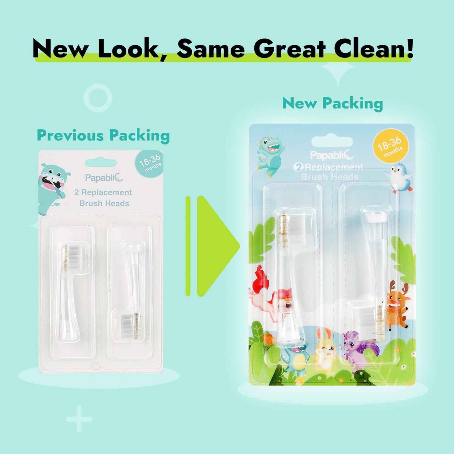 Papablic Replacement Toothbrush Heads - 2 Count | Compatible with Papablic BabyHandy & Toddler Sonic Electric Toothbrushes (18-36 Months)