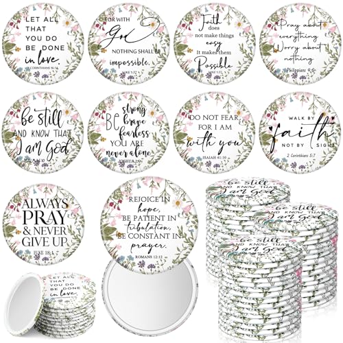 60 Pcs Mini Wildflower Bible Verse Compact Mirrors Bulk Religious Christian Pocket Purse Mirrors Small Church Gifts for Women Sunday School Summer Christmas Party Favors