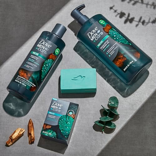 DOVE MEN + CARE 3 in 1 Bar Cleanser for Body, Face & Shaving Pack of 8 + Eucalyptus + Cedar Oil Body Wash 26 oz