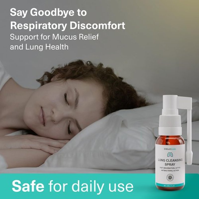 MediLisk Lung Cleansing Spray – Respiratory Support, Mucus Relief and Lung Cleanse – Support for Lung Detox for Smokers – Herbal Extract Formula – Hypoallergenic, Non-Steroidal – 1 oz – Pack of 1
