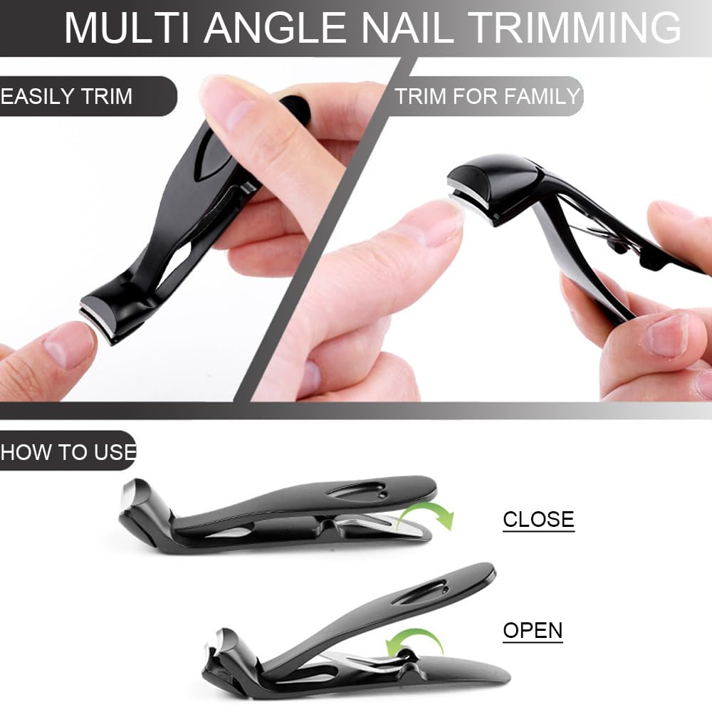 Nail Clippers for Seniors, Wide Jaw Fingernail Clippers and Angled Head Toenail Clippers for Thick Nail, Professional German Nail Clippers for Men, Women & Pregnant (Black 1)