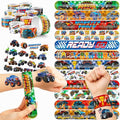48PCS Monster Truck Party Set - 24PCS Temporary Tattoos & 24PCS Slap Bracelets - Off-Road Birthday Supplies, Baby Shower Gifts, Classroom Rewards & Party Decor for Kids (Boys & Girls)
