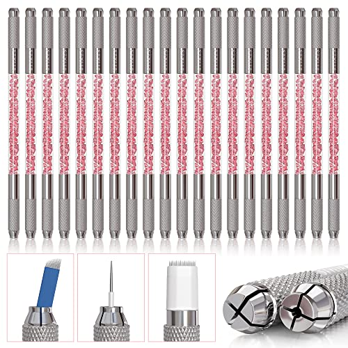 Microblading Supplies 20-Piece Double Sided Manual Pen Kit for Permanent Makeup Supplies | Durable Aluminum Pen With Lock-Pin Tech & Ergonomic Grip | Shape Eye Brows