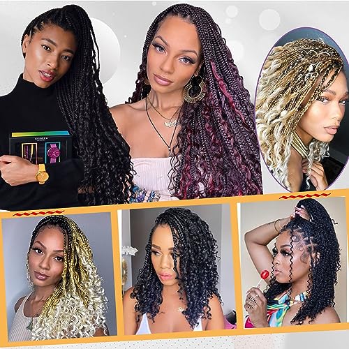 30 Inch Boho Box Braids Hair Set - 8 Packs Synthetic Crochet Hair for Women - Curly Ends, Pre-Looped, Natural Black