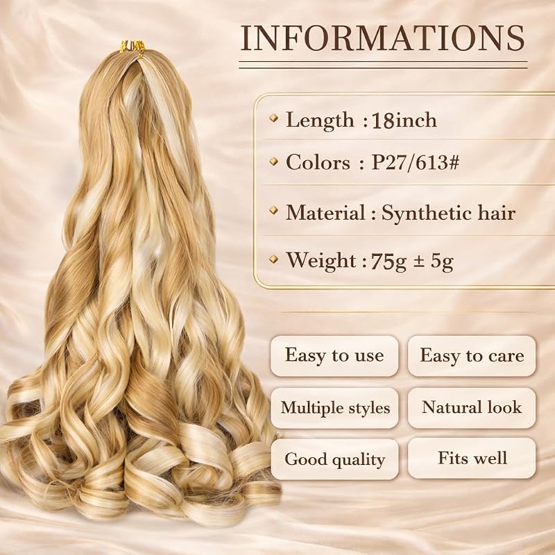 French Curl Braiding Hair Extensions 8 Packs Crochet Braids P27/613+18 Inch - 8 Crochet Braids