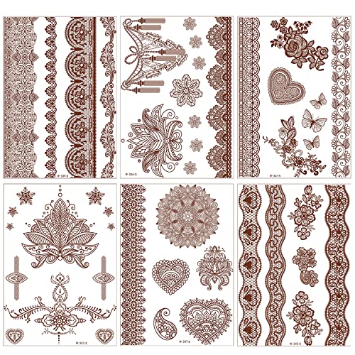 Henna Tattoos, Henna Temporary Tattoos Brown Waterproof Tattoo stickers for Women Wedding Party Festivals,Parties Decoration Suppliers 6Sheets