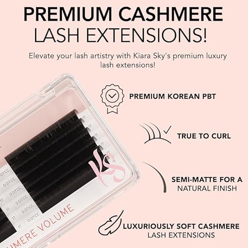 KIARA SKY LASH Cashmere Volume Lash Extensions | Premium Cashmere Lash Extensions | Soft Semi-matte natural finish | For Professional Eyelash Extensions Use Only | Black (CC-0.03-8mm)