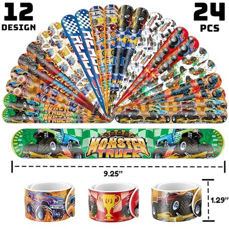 48PCS Monster Truck Party Set - 24PCS Temporary Tattoos & 24PCS Slap Bracelets - Off-Road Birthday Supplies, Baby Shower Gifts, Classroom Rewards & Party Decor for Kids (Boys & Girls)