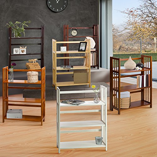 Casual Home 3-Shelf White Folding Bookcase – 27.5 Wide, Stackable, No Assembly