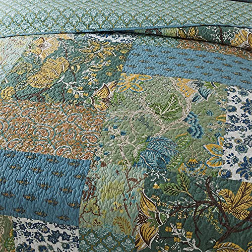 Reversible Cotton Quilt Set with Embroidered Patchwork - Green Farmhouse Garden, Queen Size, 3 Pieces Variation of THIS listing