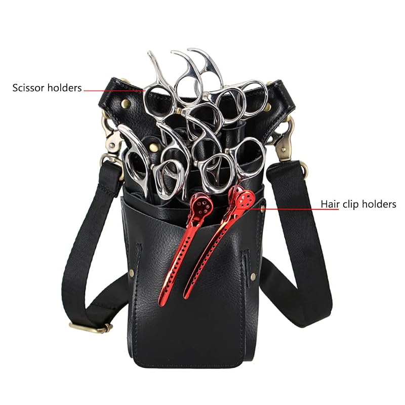 Leather Scissor Bag Holster for Barbers – 6 Scissor Holders & Large Tool Pocket