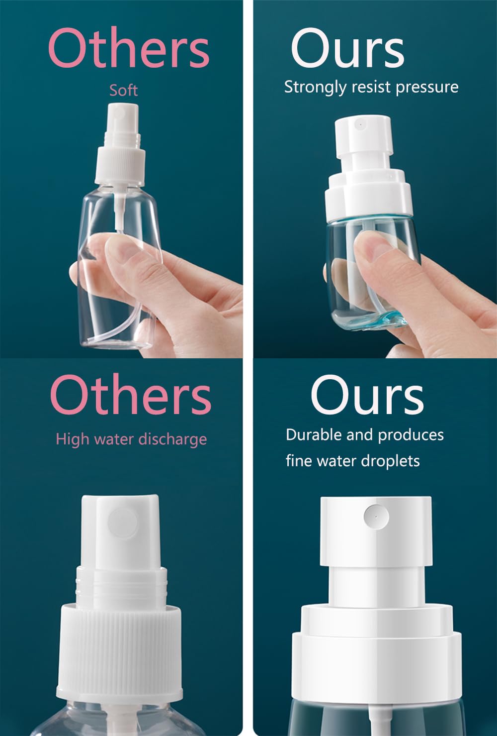 TOSERSPBE Spray Water Bottle Hair Mister, Fine Mist Stylist Sprayers 360 Empty Small Misting Spritzer, Perfume Atomizer with Pump Clear Containers 2PCS/2oz