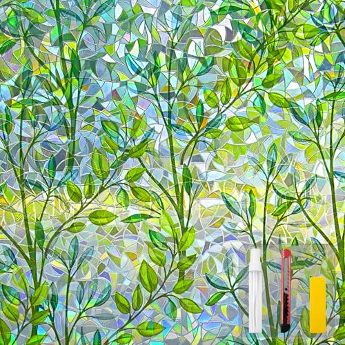 Privacy Window Film Leaf Rainbow 157.4"L x 45.27"W No Glue Anti-UV Decor - Leaf Rainbow / 157.4"L x 45.27"W