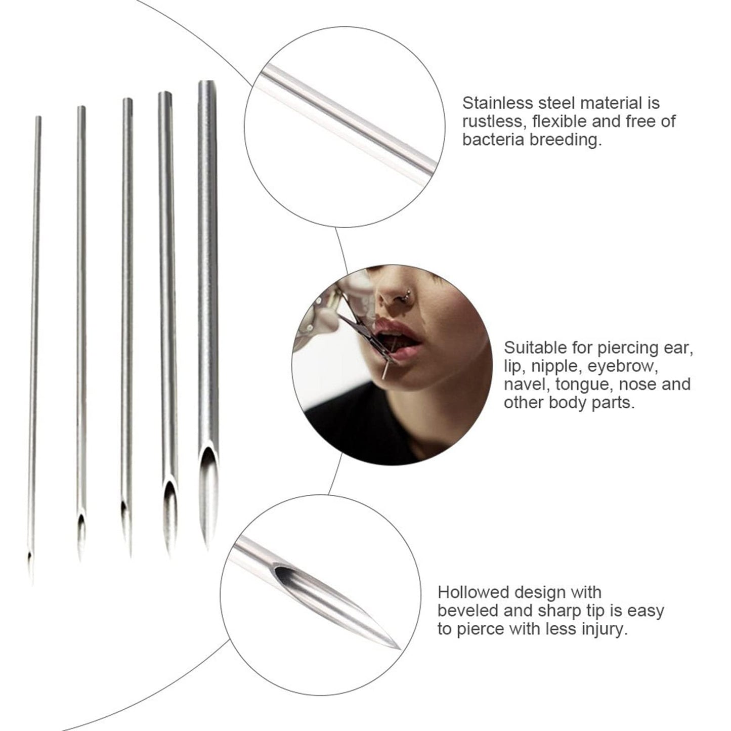 Lyuxzad Piercing Kit 35PCS Professional Piercing Kit Includeds 25PCS Mixed 12G 14G 16G 18G 20G Ear Nose Piercing Needles 2PCS Piercing Clamps 6Pcs Clean Tools 2 Gloves for Ear Nose Piercing Kit