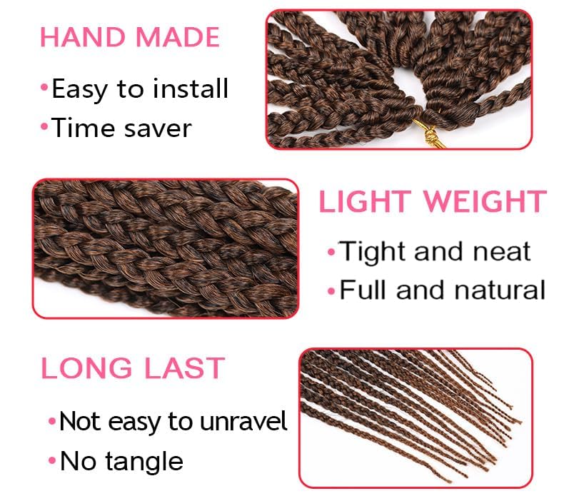 16 Inch Box Braids Crochet Hair Light Auburn - Pre Looped Goddess Braids for Black Women (7 Packs, T30)