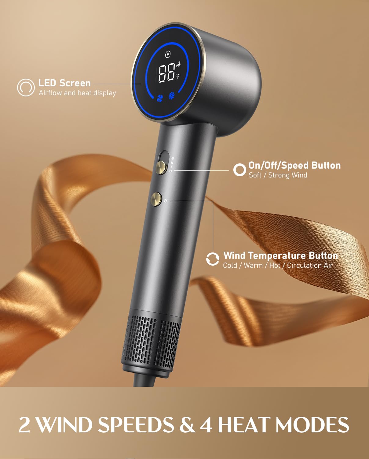 FanttikSolo 80% Faster Drying with 110,000 RPM Brushless Motor Blow Dryer, 56dB Low-Noise, 0.74lb Ultra-Light Blow Dryer, Ionic Tech for Travel, Home, Salon, SonicDry H10 APEX - Gray