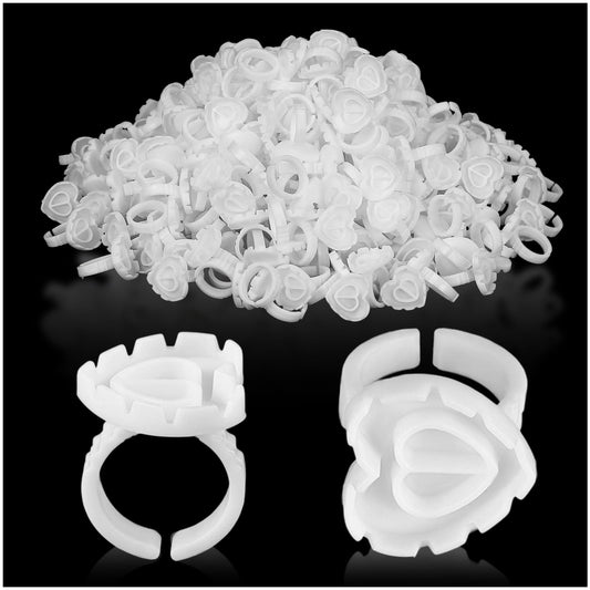 300PCS White Glue Rings for Eyelash Extension,Lovely Heart Shape Rings for Lashes,Disposable Lash Glue Holder for Lash Extension Makeup Plastic Nail Supplies (White-h, Heart - shaped)