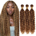 Aonbamds P4/27 Highlight Brown Water Wave Human Hair Extensions 14-18 Inch 3 Bundles