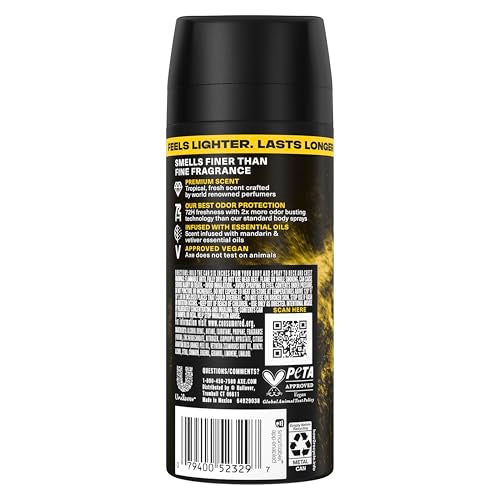 Men's Tropical Mango Body Spray - Long-Lasting Fragrance, 3 Pack