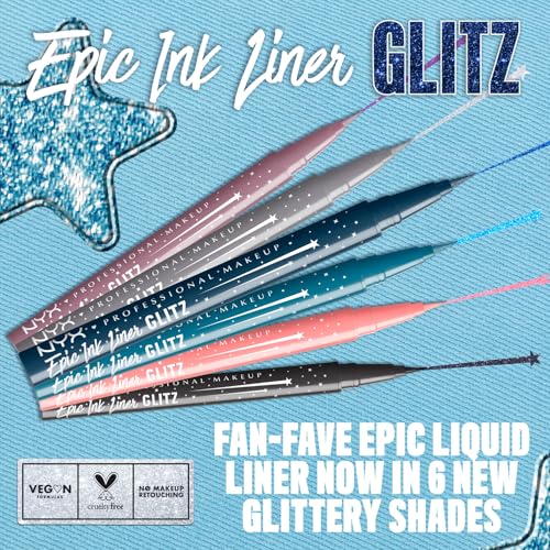 NYX PROFESSIONAL MAKEUP Epic Ink Glitz Liner, Waterproof Metallic Liquid Eyeliner with Vegan Formula - Shimmer Stitch (Shimmer Mauve Purple)