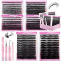 FADLASH Lash Clusters Kit Natural D Curl Eyelash Cluster Volume Lashes Extensions with Lash Bond and Seal Lash Tweezers for Beginners (30D+40D+50D+60D+80D+100D)