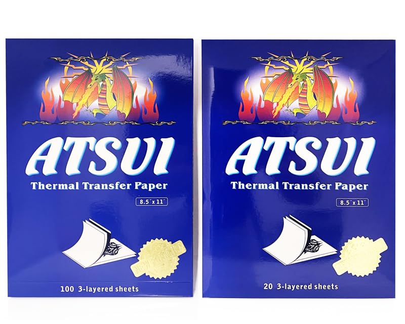 Atsui Tattoo Stencil Paper 100 Pack - Professional Transfer Sheets for Hand & Machine Use
