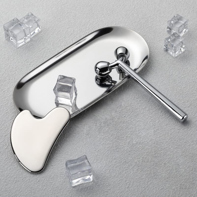 Silver 3D Metal Facial Roller Massager for Eye & Face Lymphatic Drainage