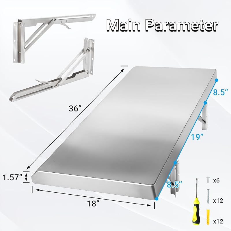 36" x 18" Folding Concession Shelf - Stainless Steel Kitchen/Truck Organizer (Variation: 36" x 18")