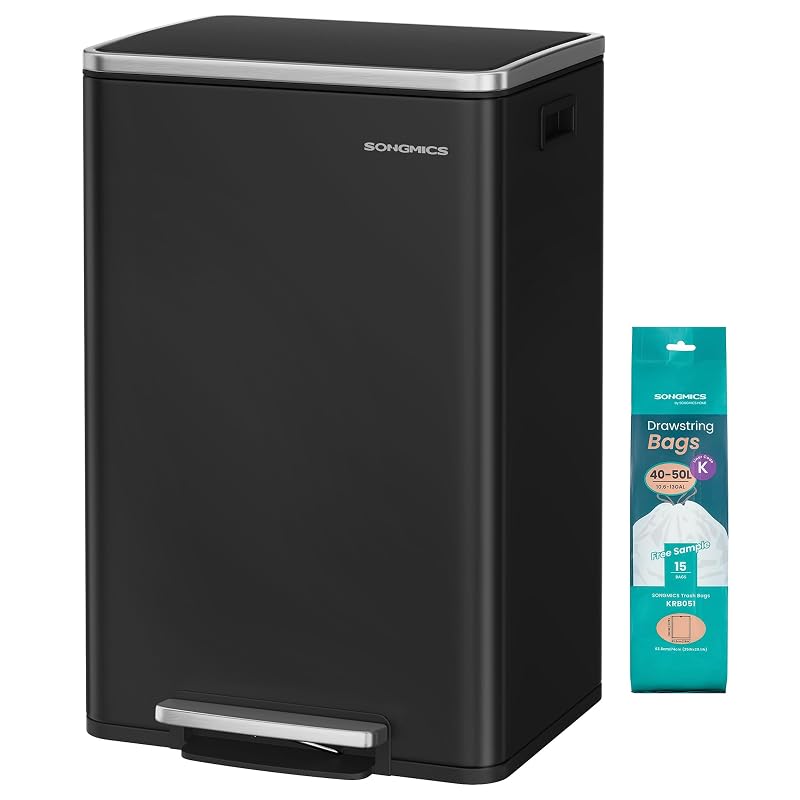 Ink Black SONGMICS 13 Gallon Stainless Steel Soft-Close Trash Can