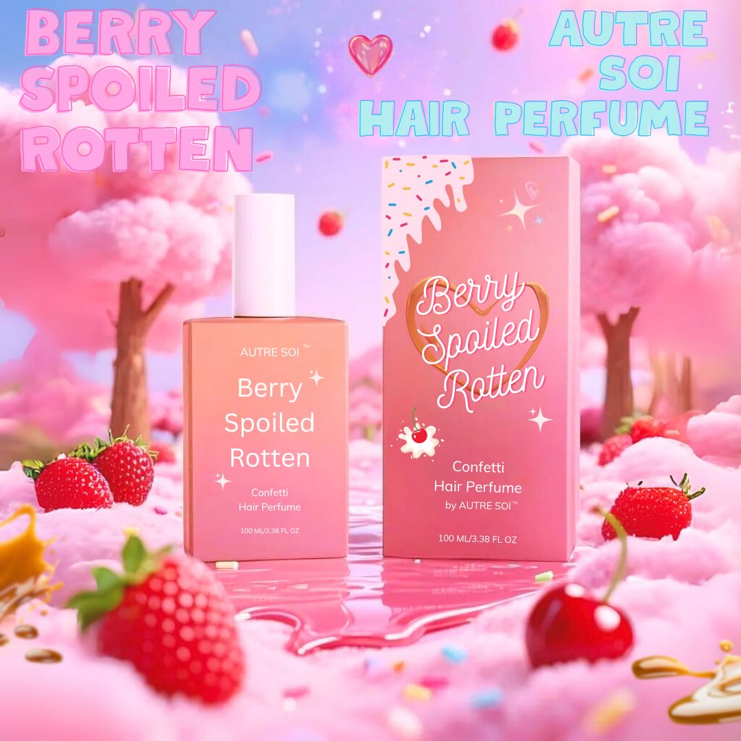 AUTRE SOI Confetti Hair Perfume Berry Spoiled Rotten with Natural Fragrance Oil 100ML/ 3.38FL OZ, Sweet & Fruity Vanilla, Cotton candy parfum, hair mist spray, Cruelty Free, Long lasting for all hair.