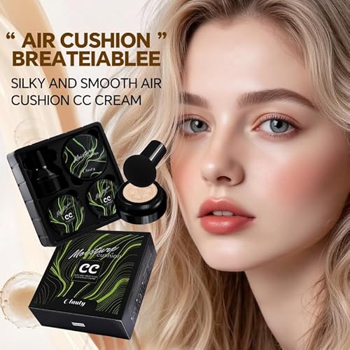 Moisture Cushion CC Cream Foundation for Mature Skin - Flawless Concealer BB Cream with Mushroom Sponge, Long-Lasting Waterproof Air Cushion, Natural (03# ? Refill Kit (1 Full + 2 Refills))