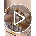 Cream White Makeup Organizer with Drawers and 360° Rotating Brush Holder - 2 Layer
