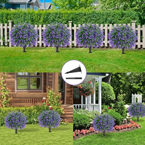 Grooy Artificial Lavender Topiary Ball Set of 4 UV-Resistant Outdoor Decor