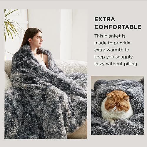 Bedsure Tie Dye Grey Faux Fur Sherpa King Bed Blanket 108x90 Inches